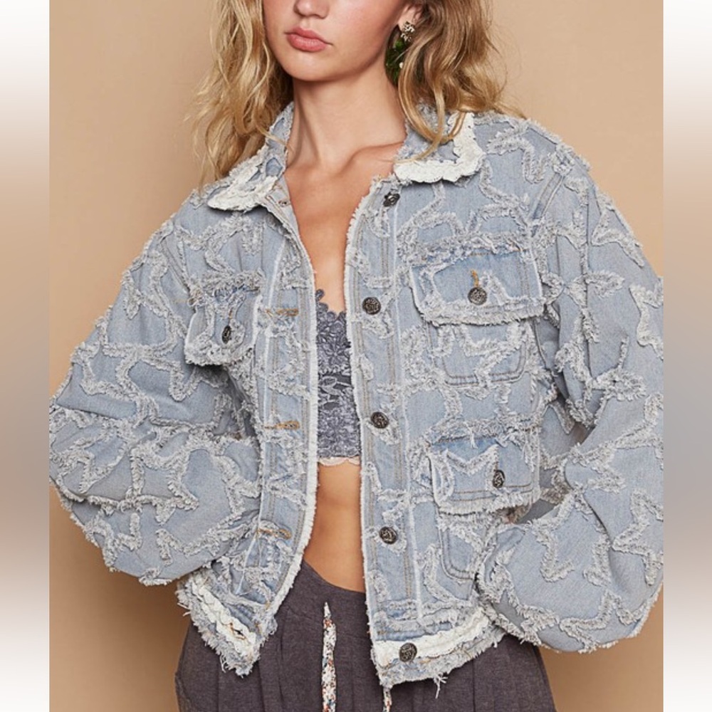 NWOT POL Blue Denim Star Jacket - Size L